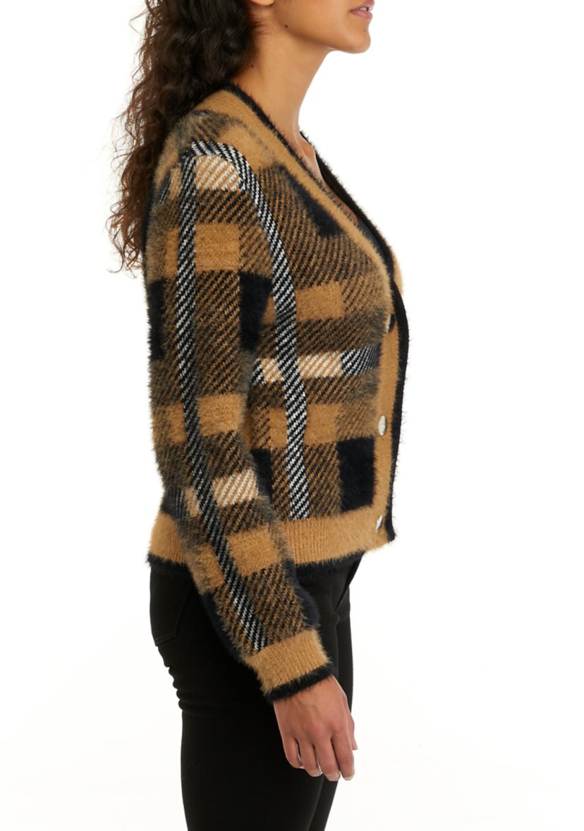 Womens Long Sleeve Plaid Button Down Cardigan