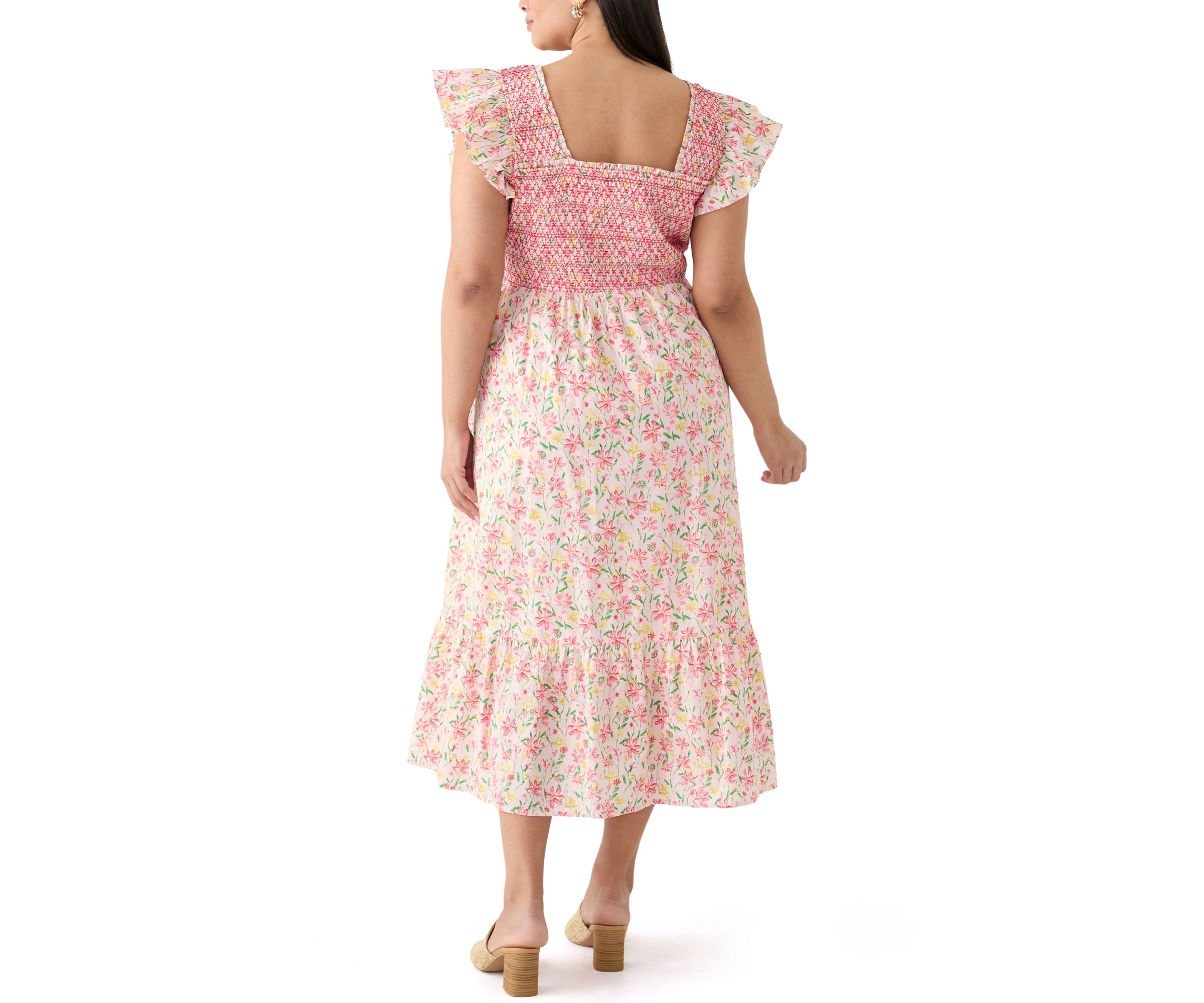 Plus Size Smocked Floral Printed Dress