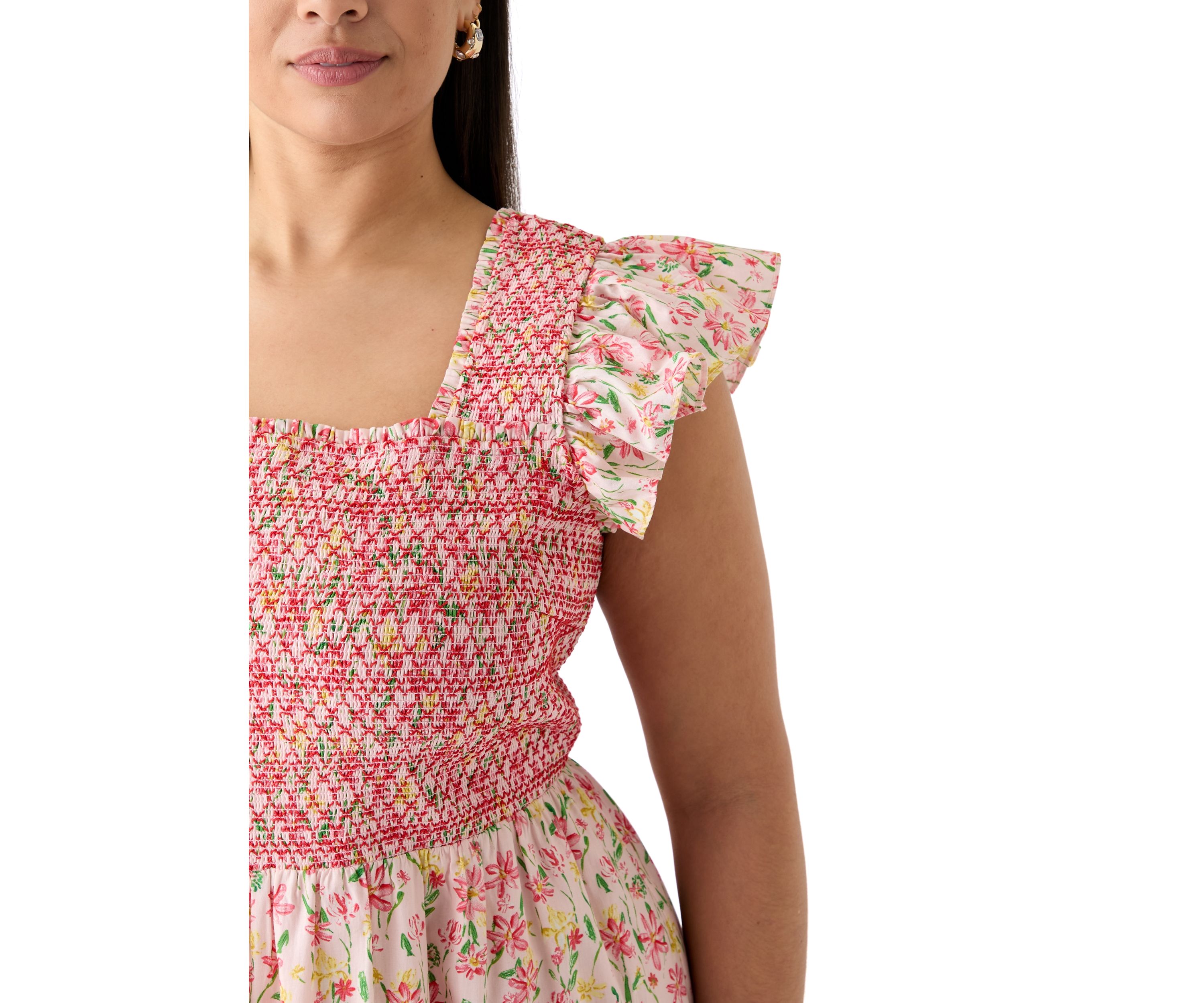 Plus Size Smocked Floral Printed Dress