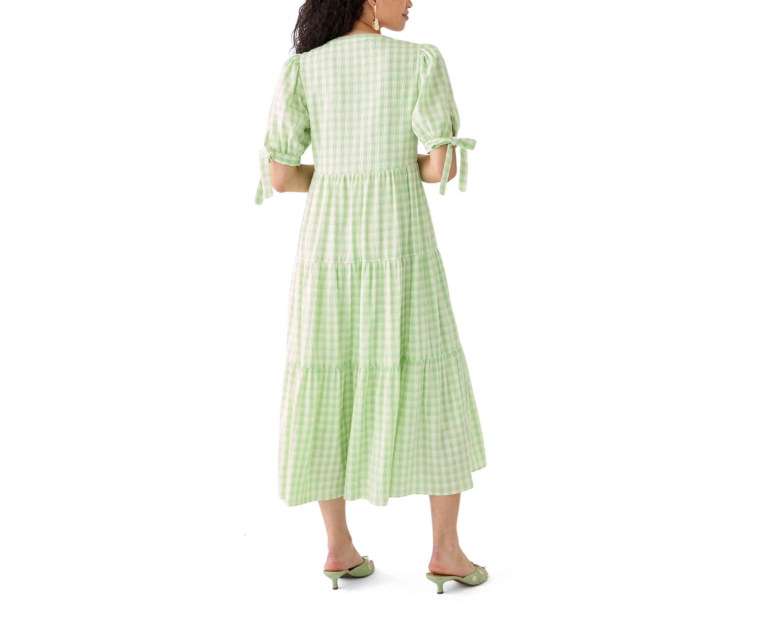 Womens Checkered Midi Tiered Dress