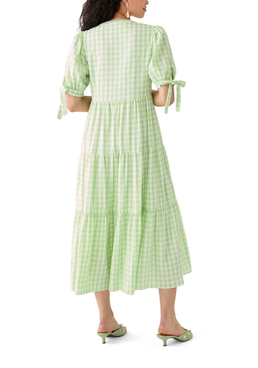Womens Checkered Midi Tiered Dress
