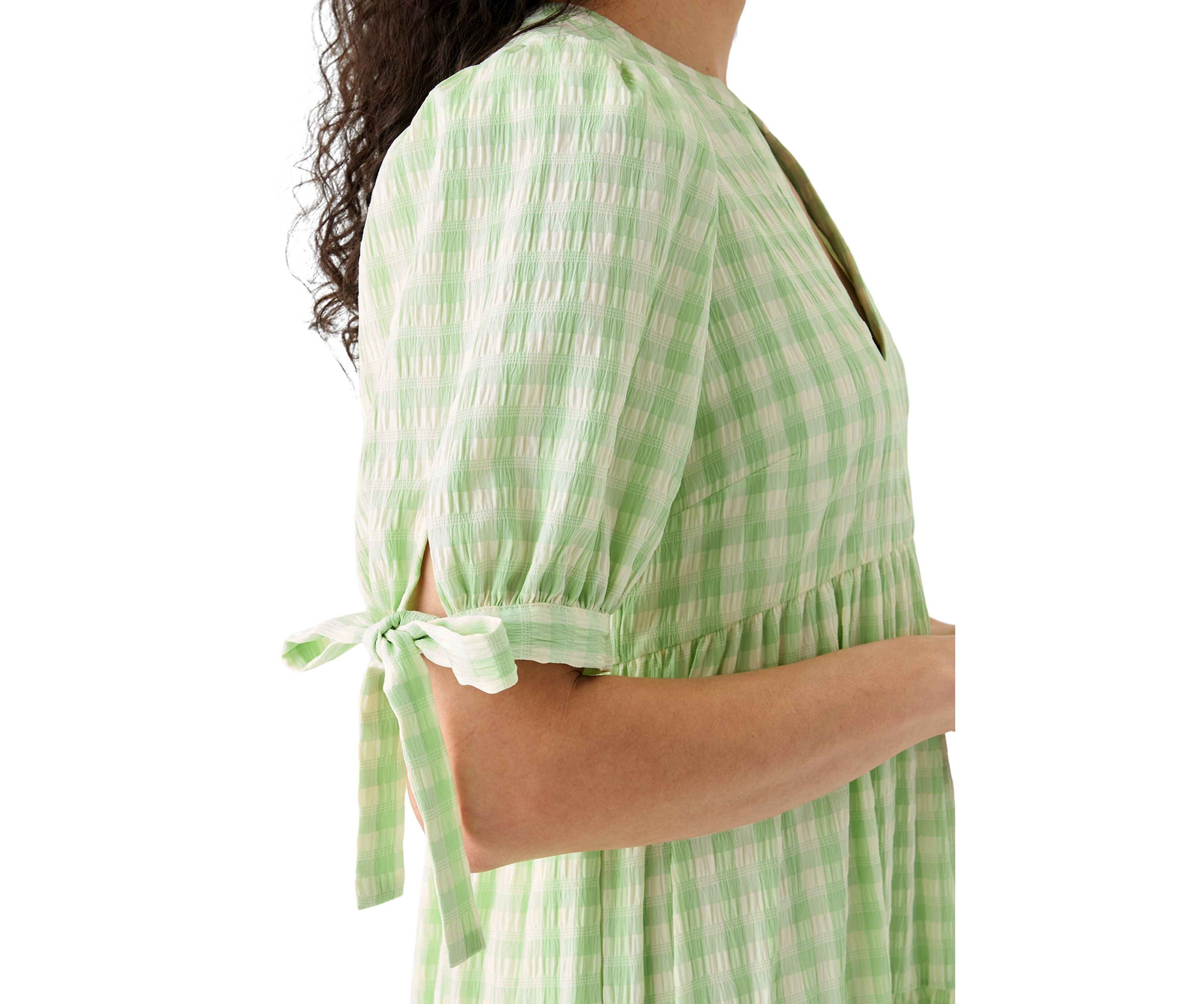 Womens Checkered Midi Tiered Dress