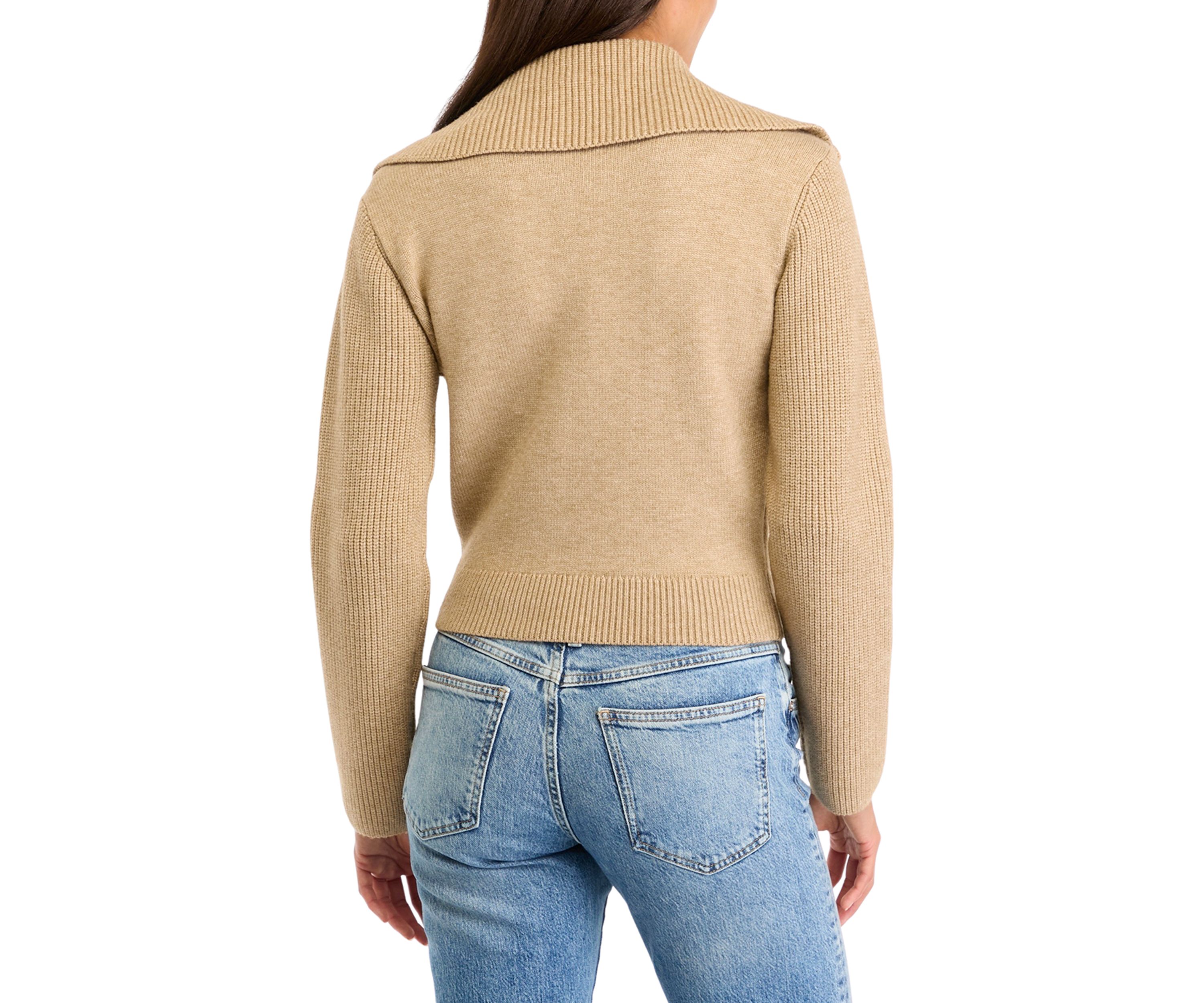 Womens Ribbed Contrast Zip Up Sweater