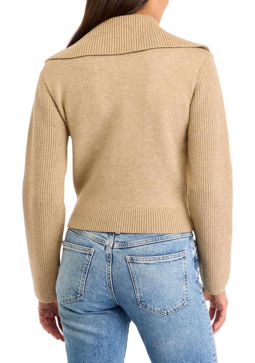 Womens Ribbed Contrast Zip Up Sweater