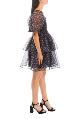 Women's Floral Organza Double Ruffle Babydoll Dress