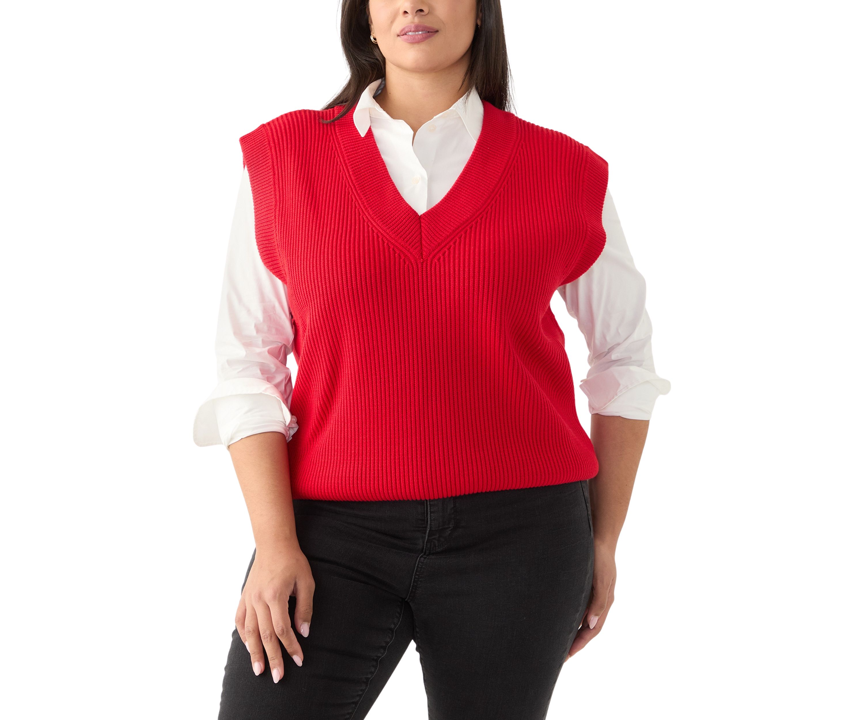 Plus Size V-Neck Sleeveless Sweater Vest 