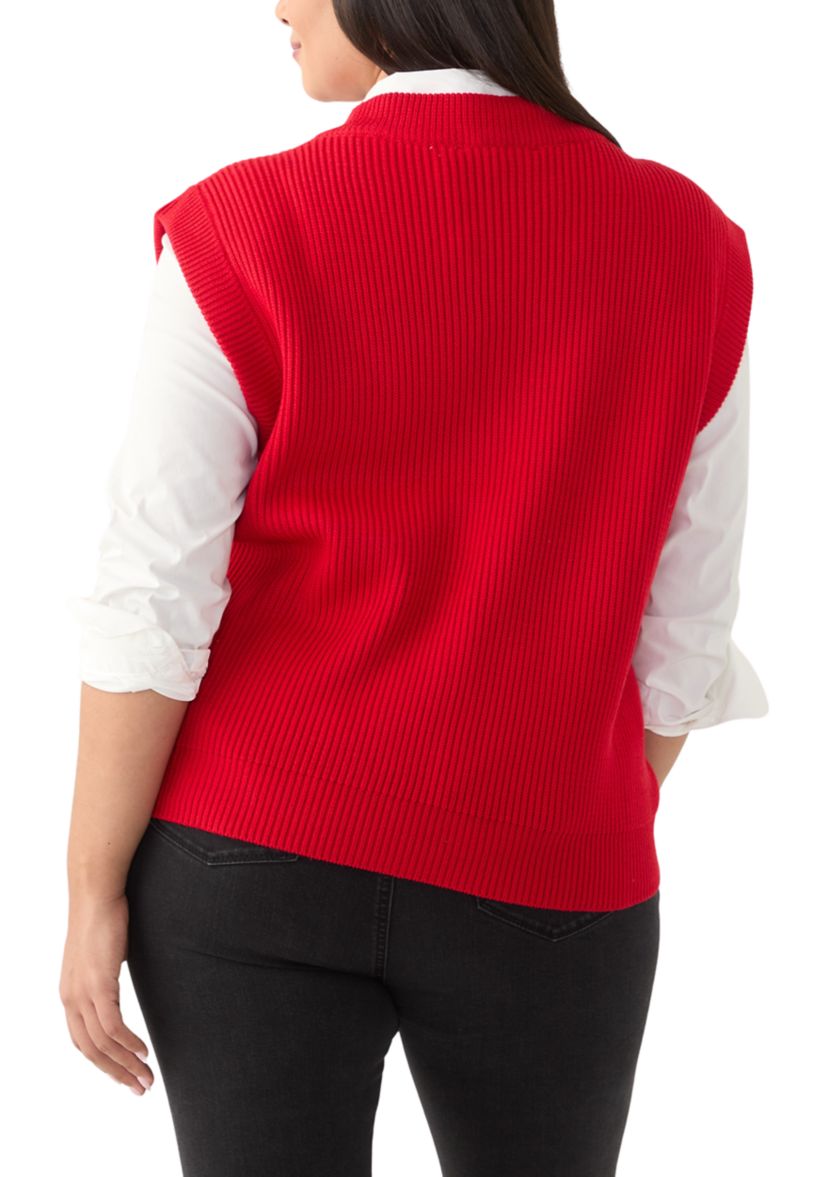 Plus Size V-Neck Sleeveless Sweater Vest 