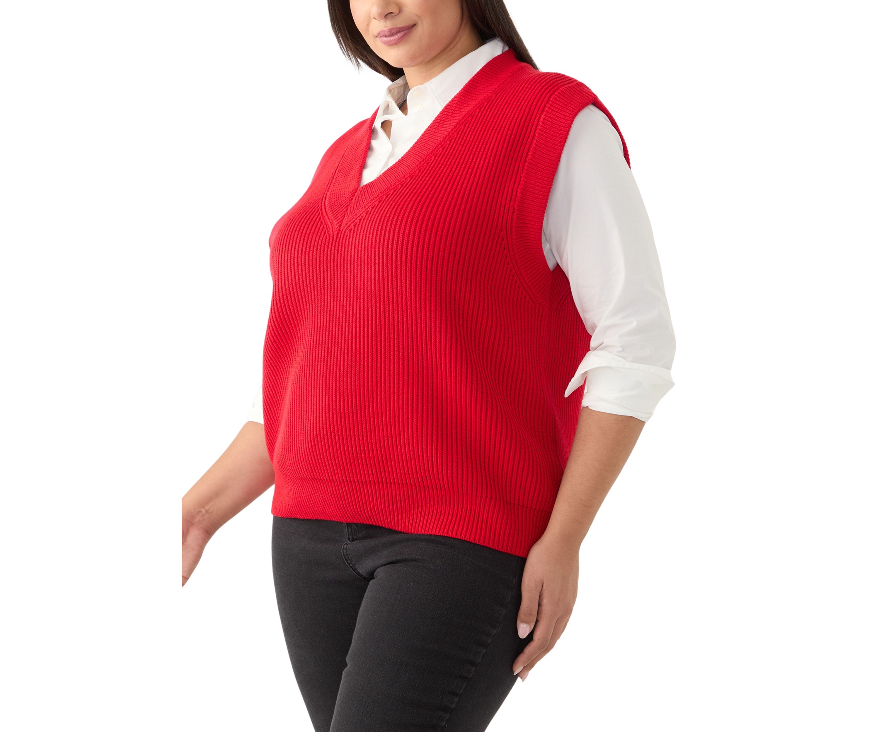 Plus Size V-Neck Sleeveless Sweater Vest 