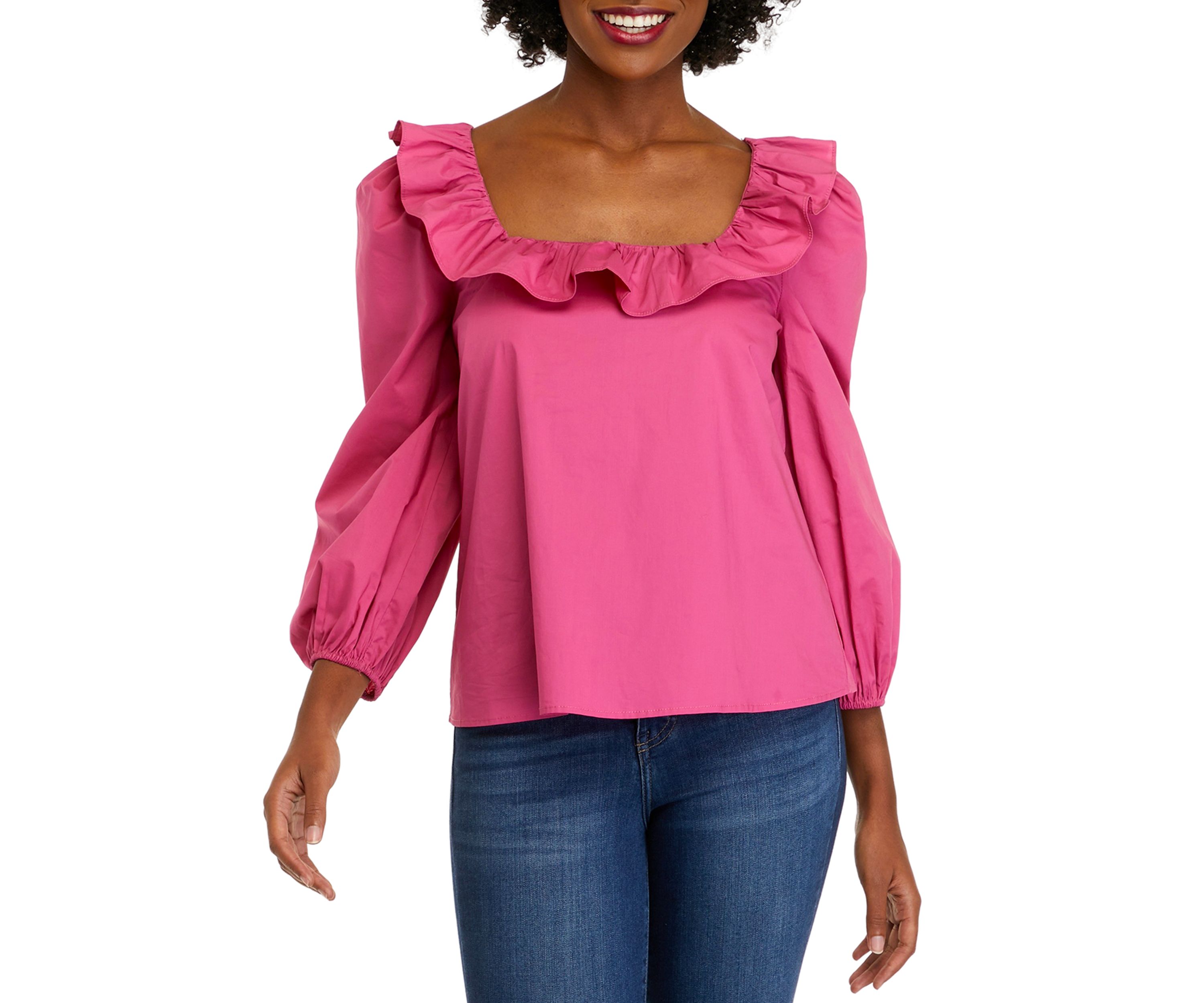 Womens Long Sleeve Ruffle Square Neck Blouse
