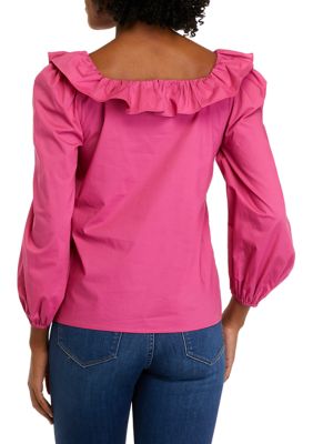 Women's Long Sleeve Ruffle Square Neck Blouse