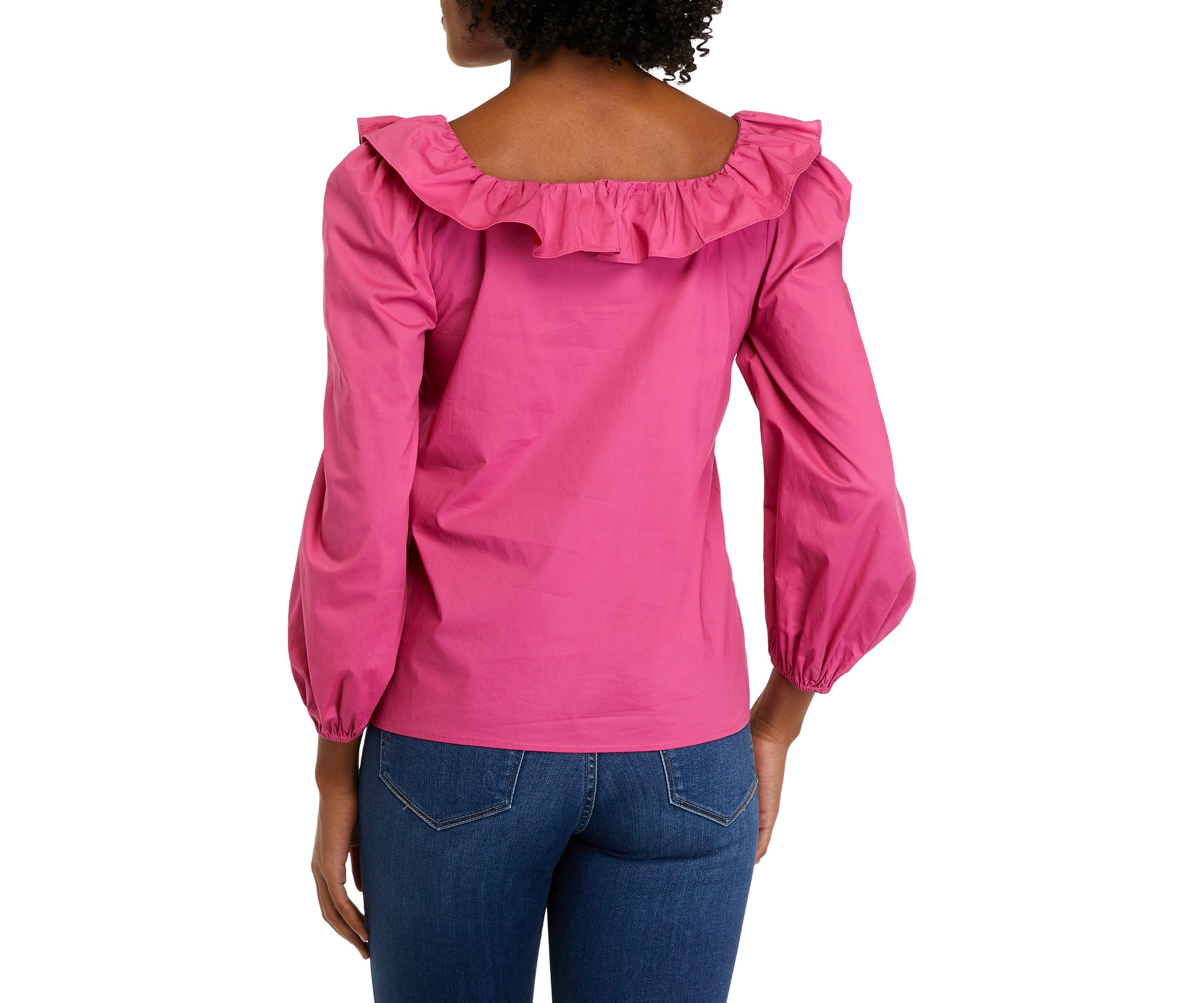 Womens Long Sleeve Ruffle Square Neck Blouse