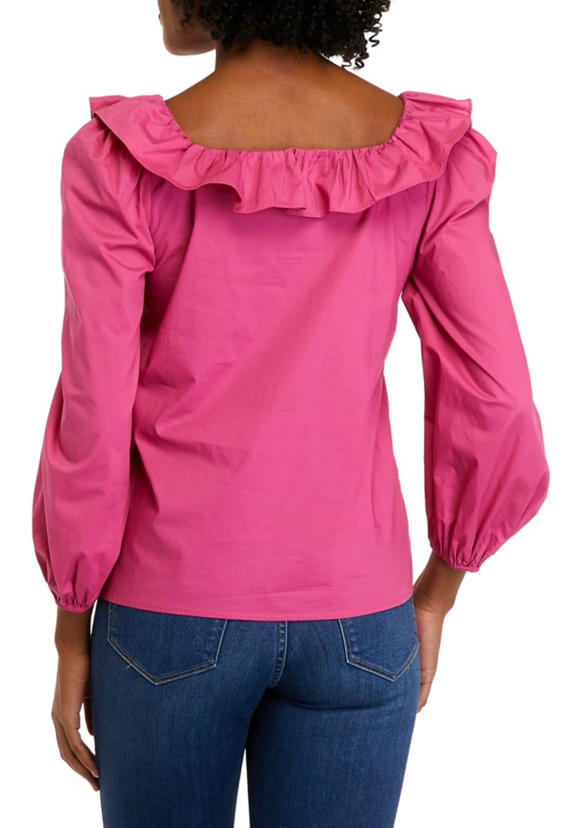 Womens Long Sleeve Ruffle Square Neck Blouse