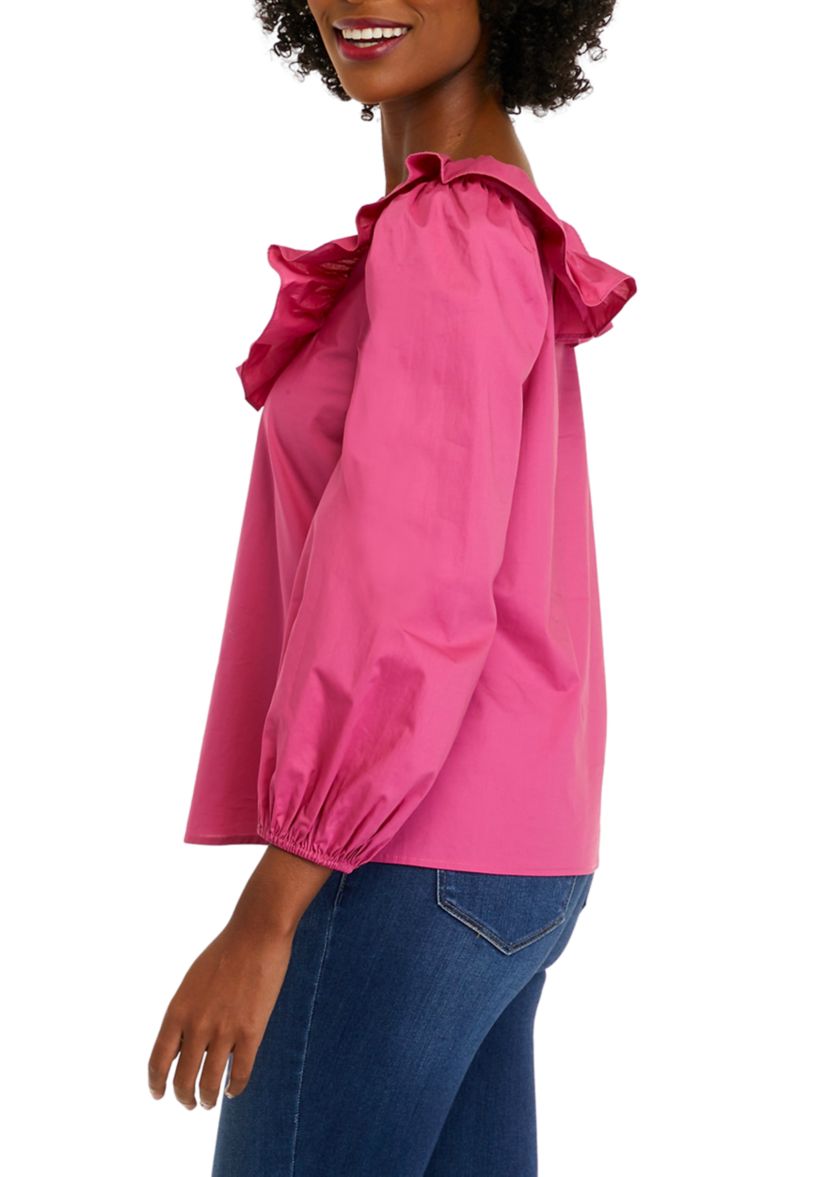 Womens Long Sleeve Ruffle Square Neck Blouse