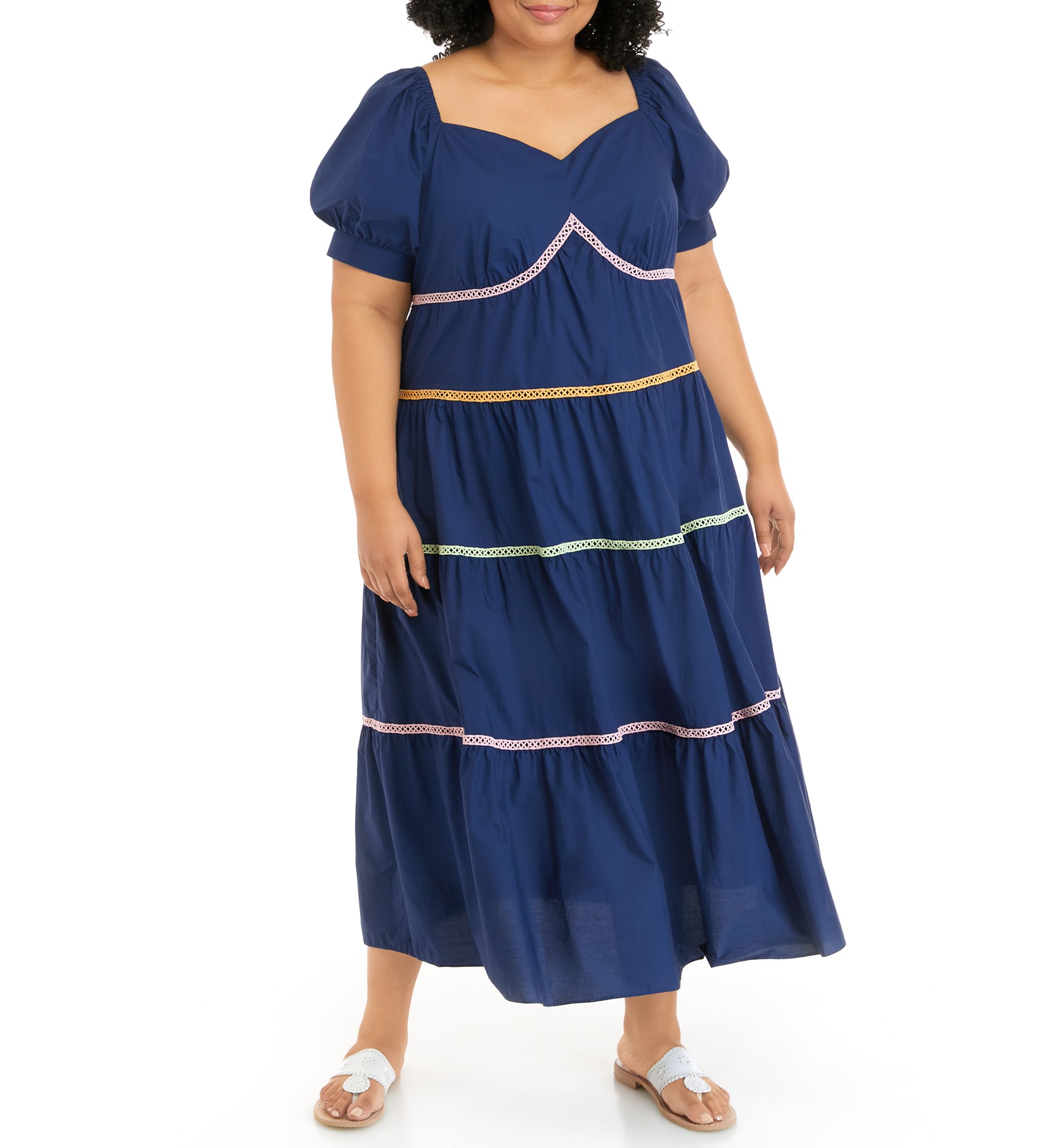 Plus Size Multi Color Trim Midi Dress