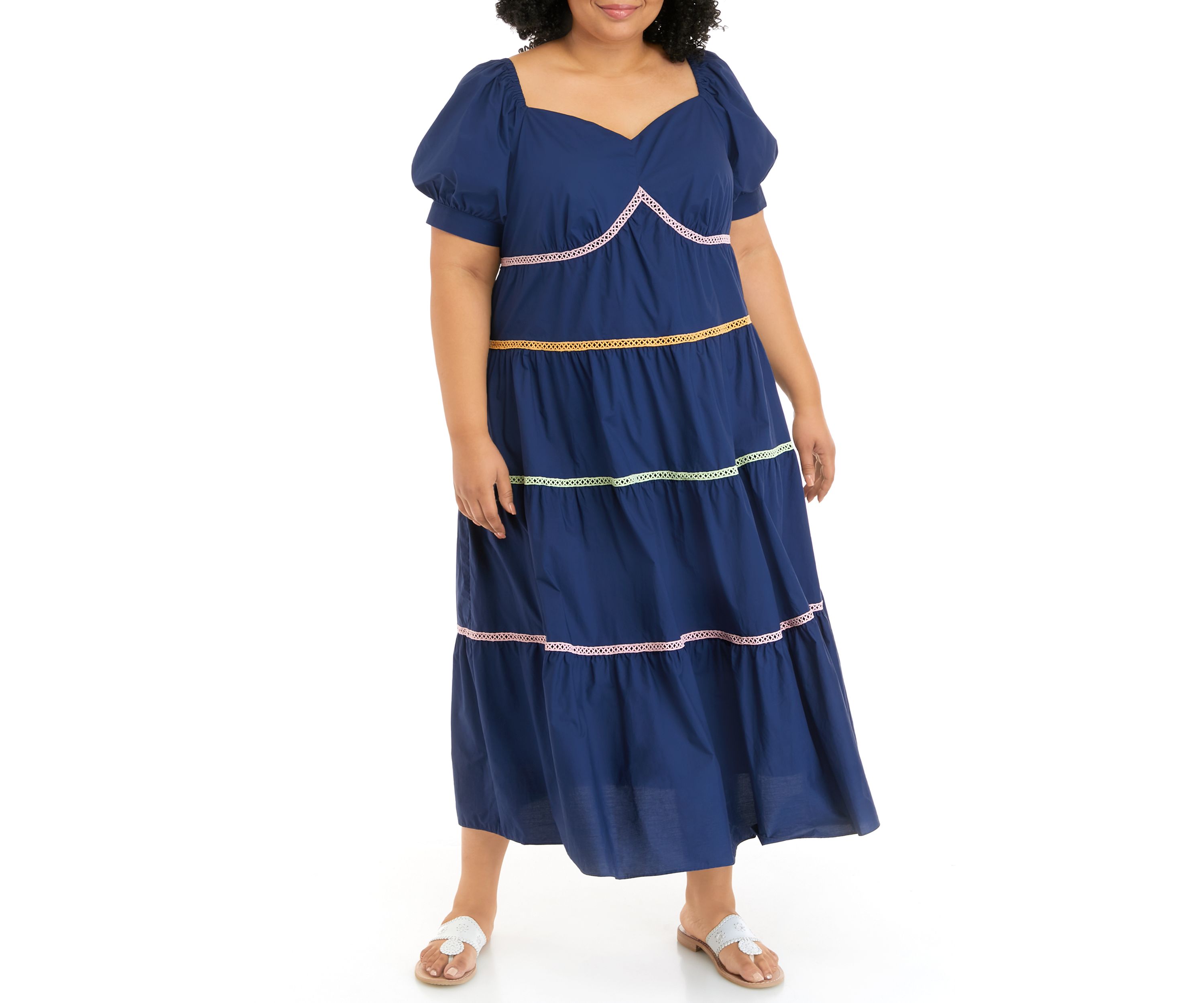 Plus Size Multi Color Trim Midi Dress