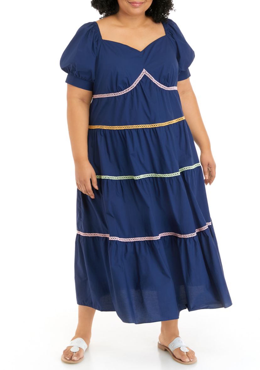 Plus Size Multi Color Trim Midi Dress