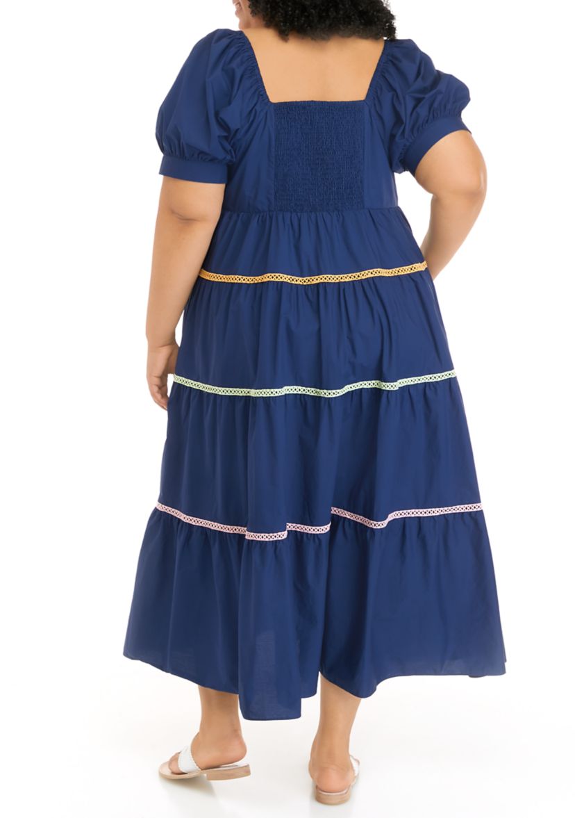 Plus Size Multi Color Trim Midi Dress
