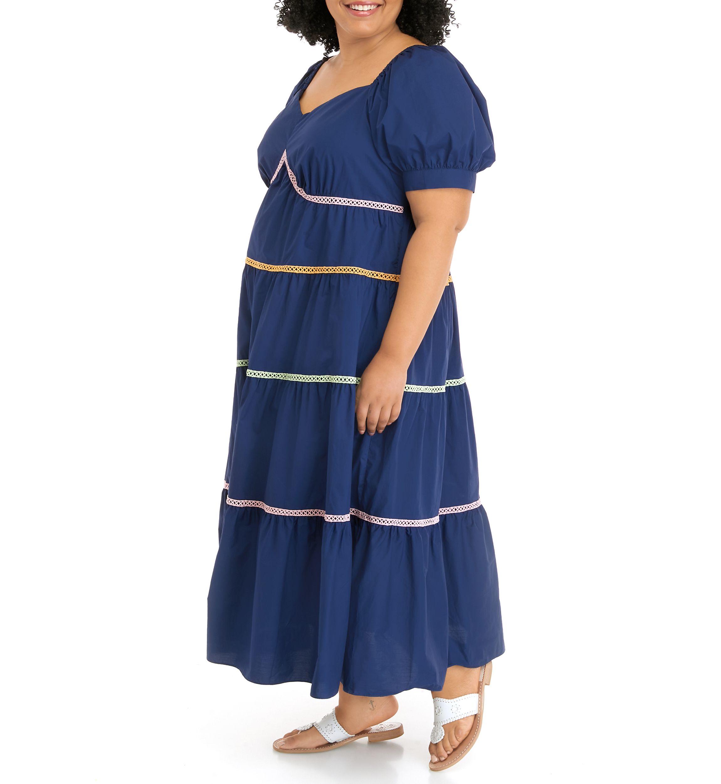Plus Size Multi Color Trim Midi Dress
