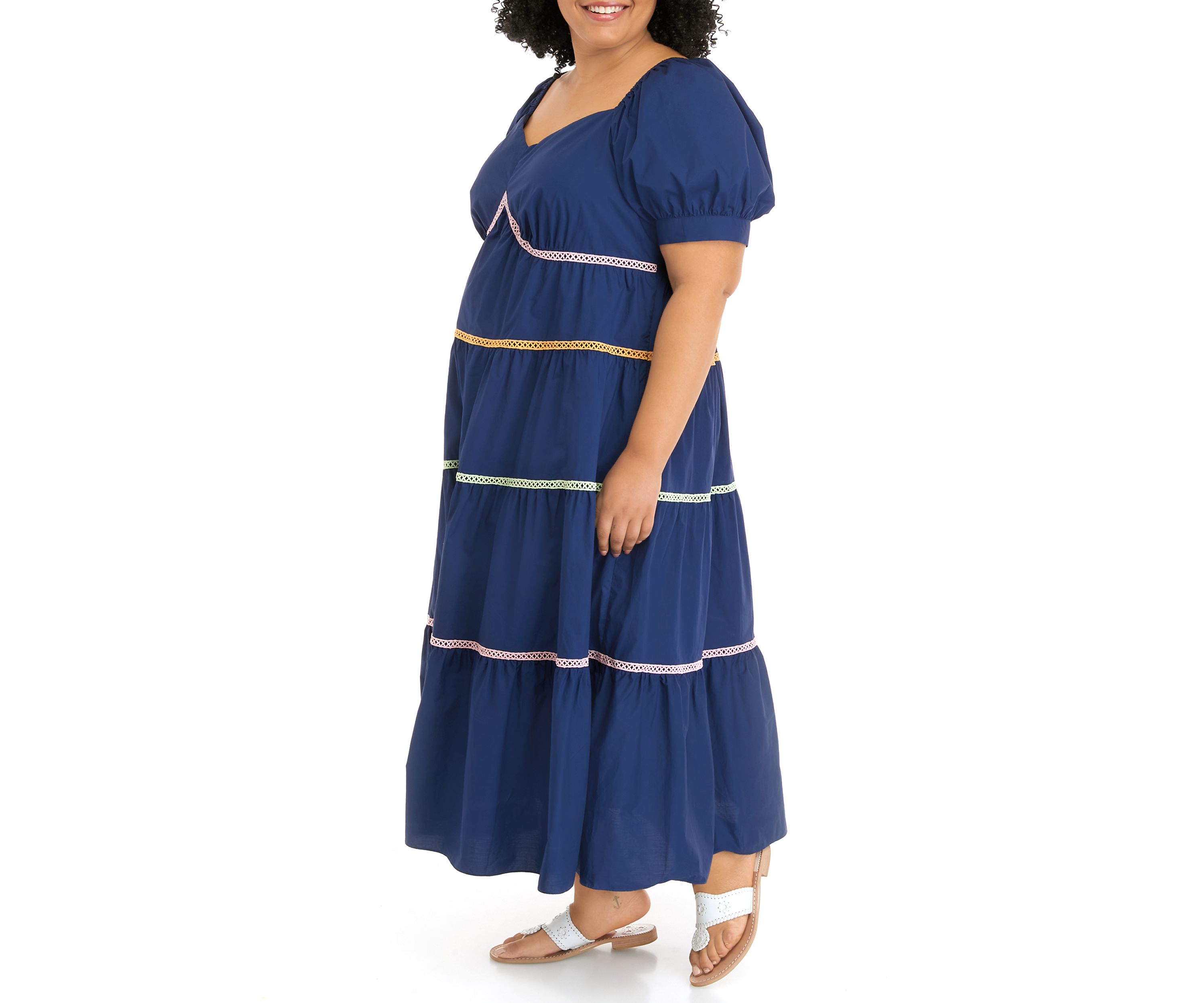 Plus Size Multi Color Trim Midi Dress