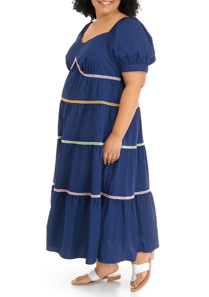 Plus Size Multi Color Trim Midi Dress