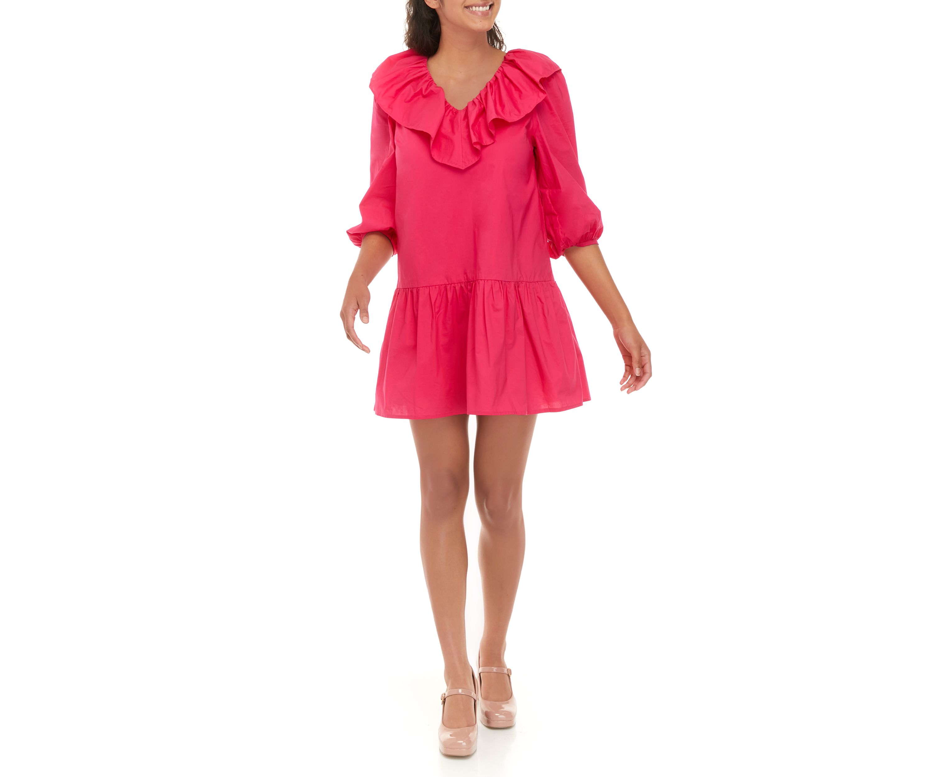Womens 3/4 Sleeve Ruffle Dress