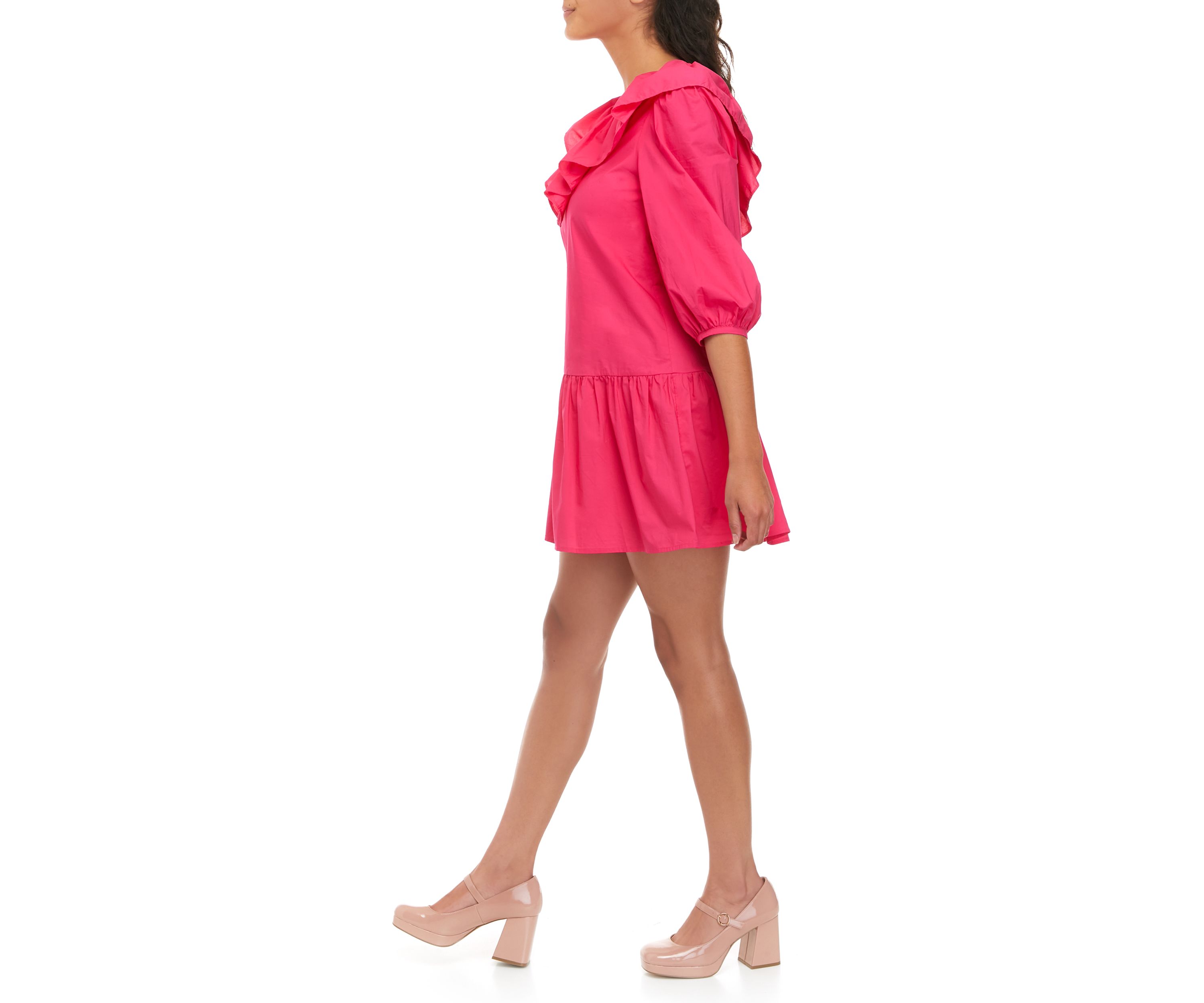 Womens 3/4 Sleeve Ruffle Dress