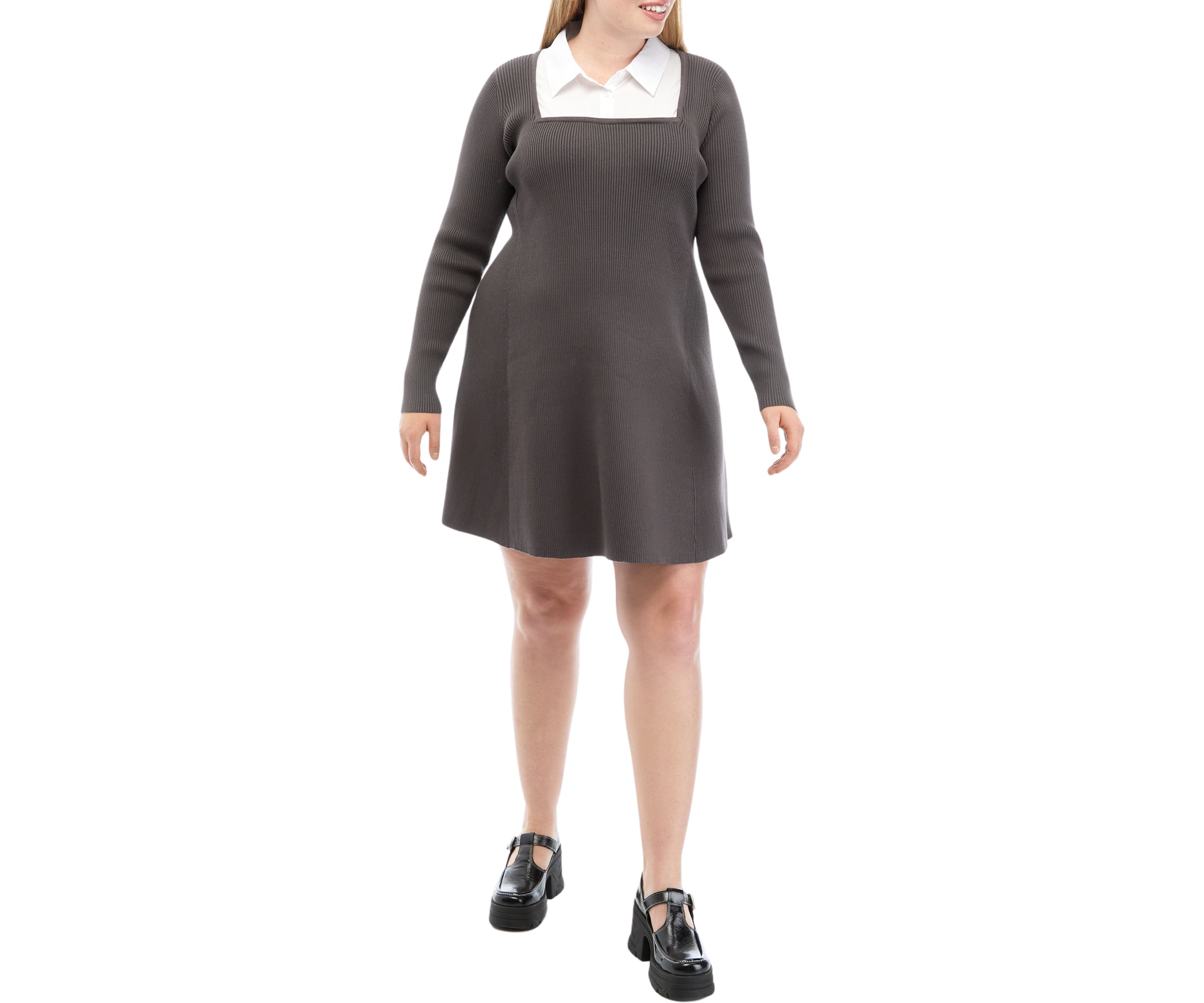 Plus Size Mixed Media Fit and Flare Sweater Dress