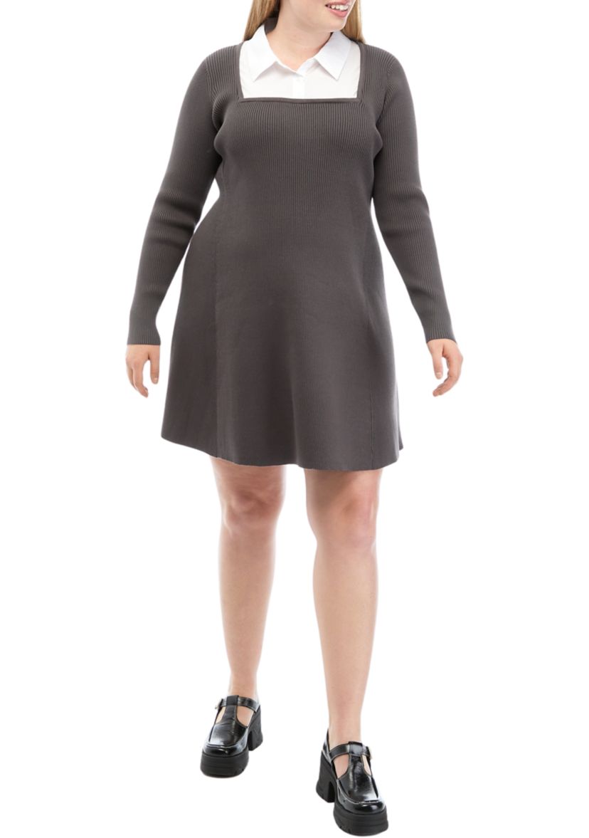 Plus Size Mixed Media Fit and Flare Sweater Dress