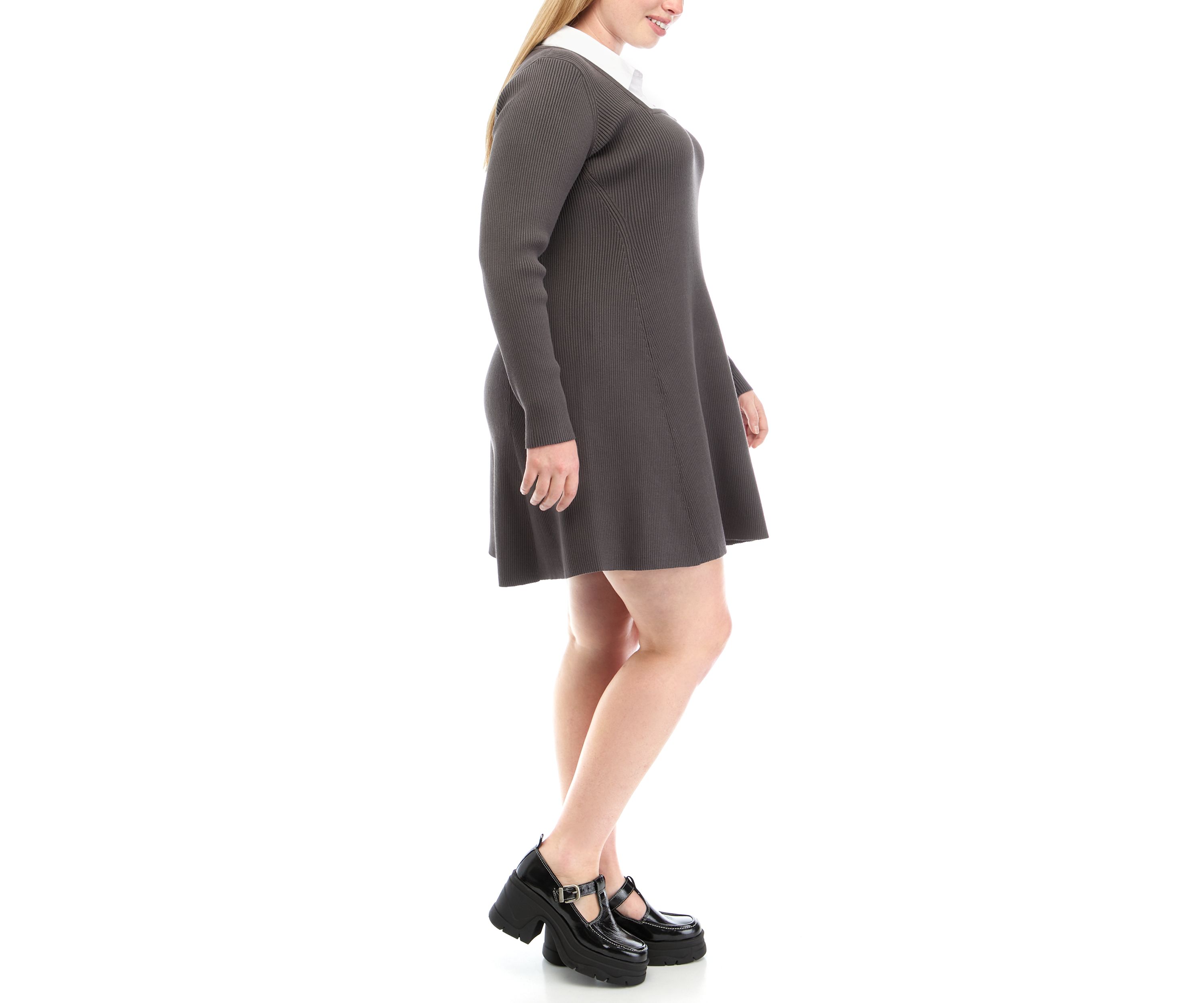 Plus Size Mixed Media Fit and Flare Sweater Dress