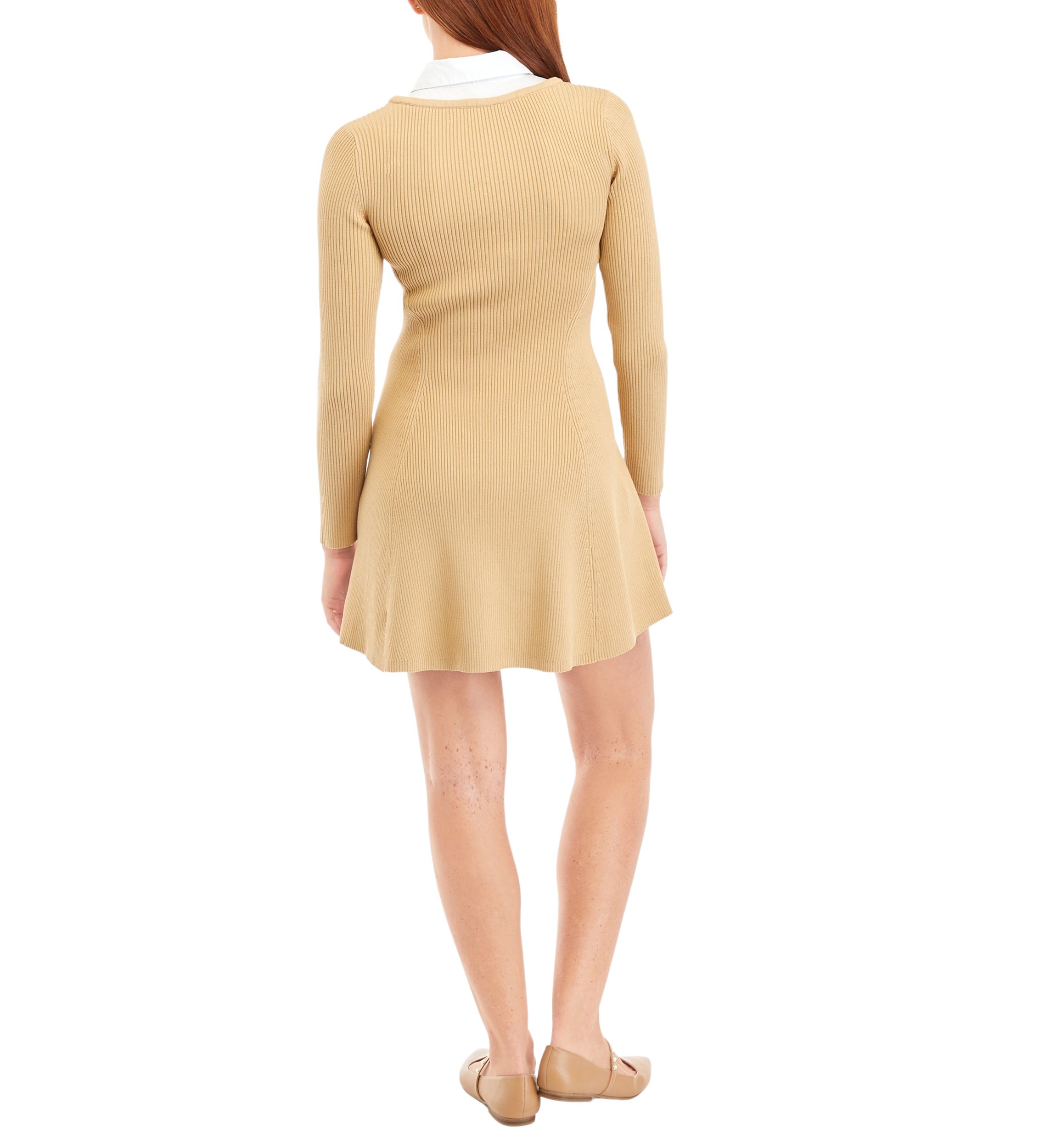 Womens Mixed Media Fit and Flare Sweater Dress