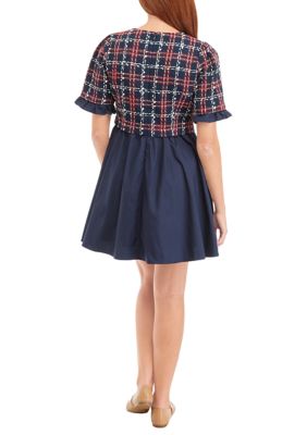 Women's Mixed Media Tweed Poplin Mini Dress