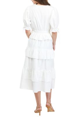 Short Puff Sleeve V-Neck Tiered Dress