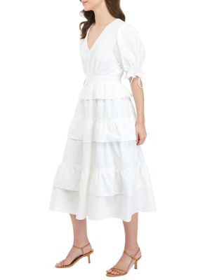 Short Puff Sleeve V-Neck Tiered Dress