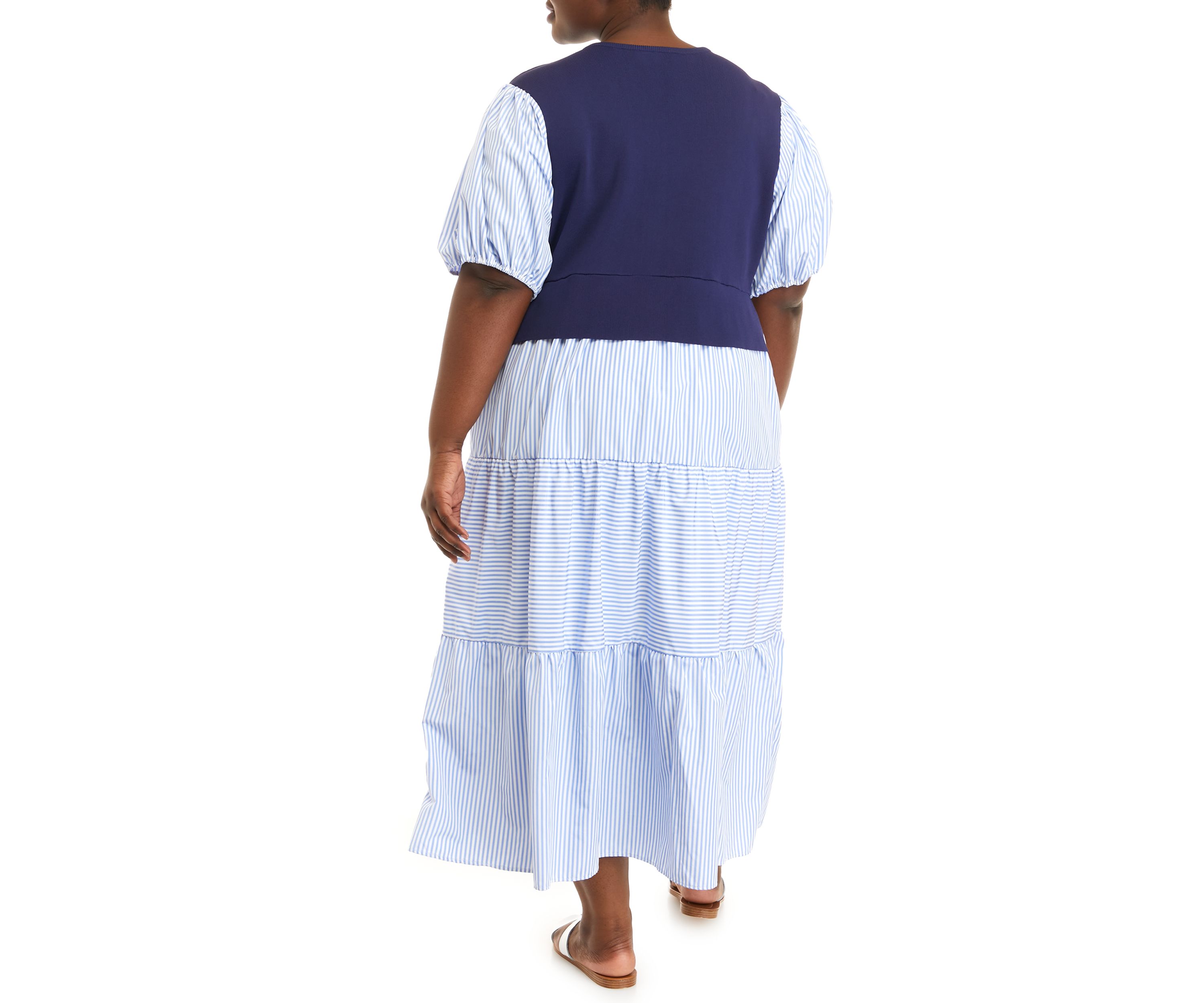 Plus Size Short Sleeve Striped Mixed Media Maxi Dress