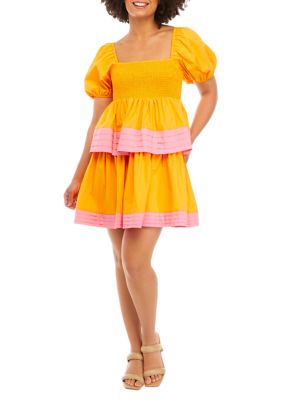 English Factory Women's Color Block Smocked Tiered Mini Dress
