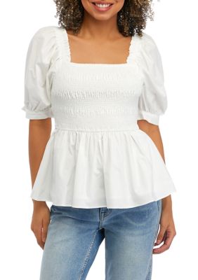 Women's Smocked Bow Tie Poplin Top