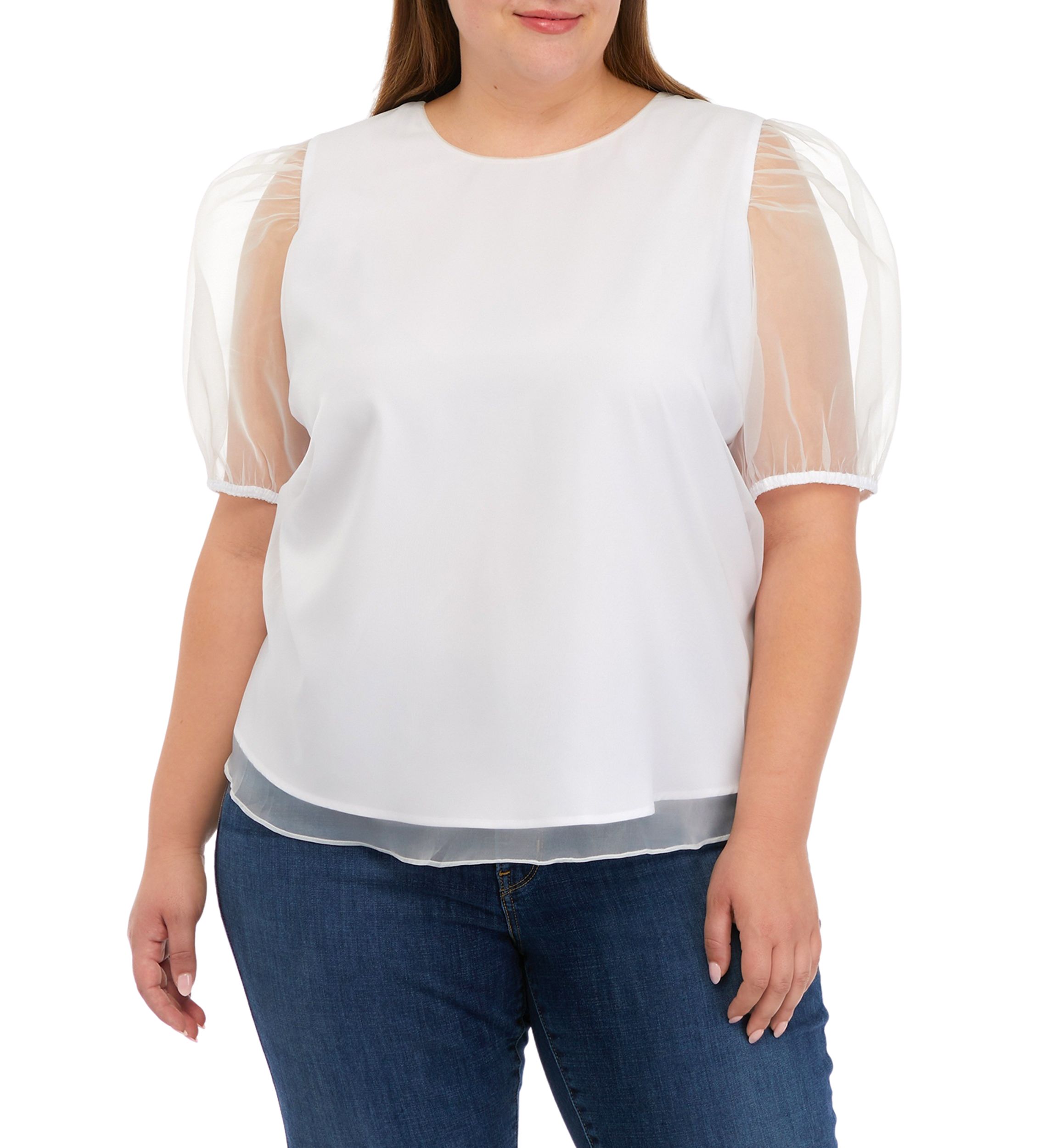 Plus Size Organza Puff Sleeve Top