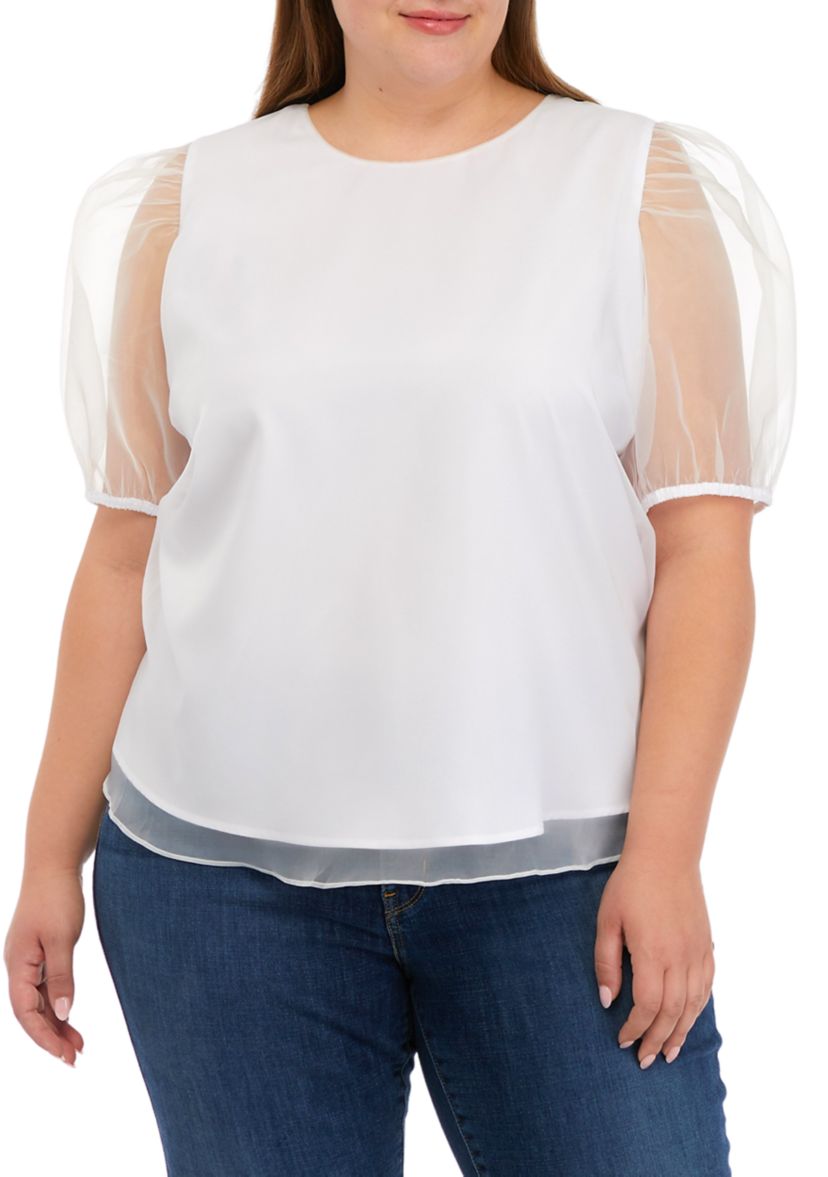 Plus Size Organza Puff Sleeve Top