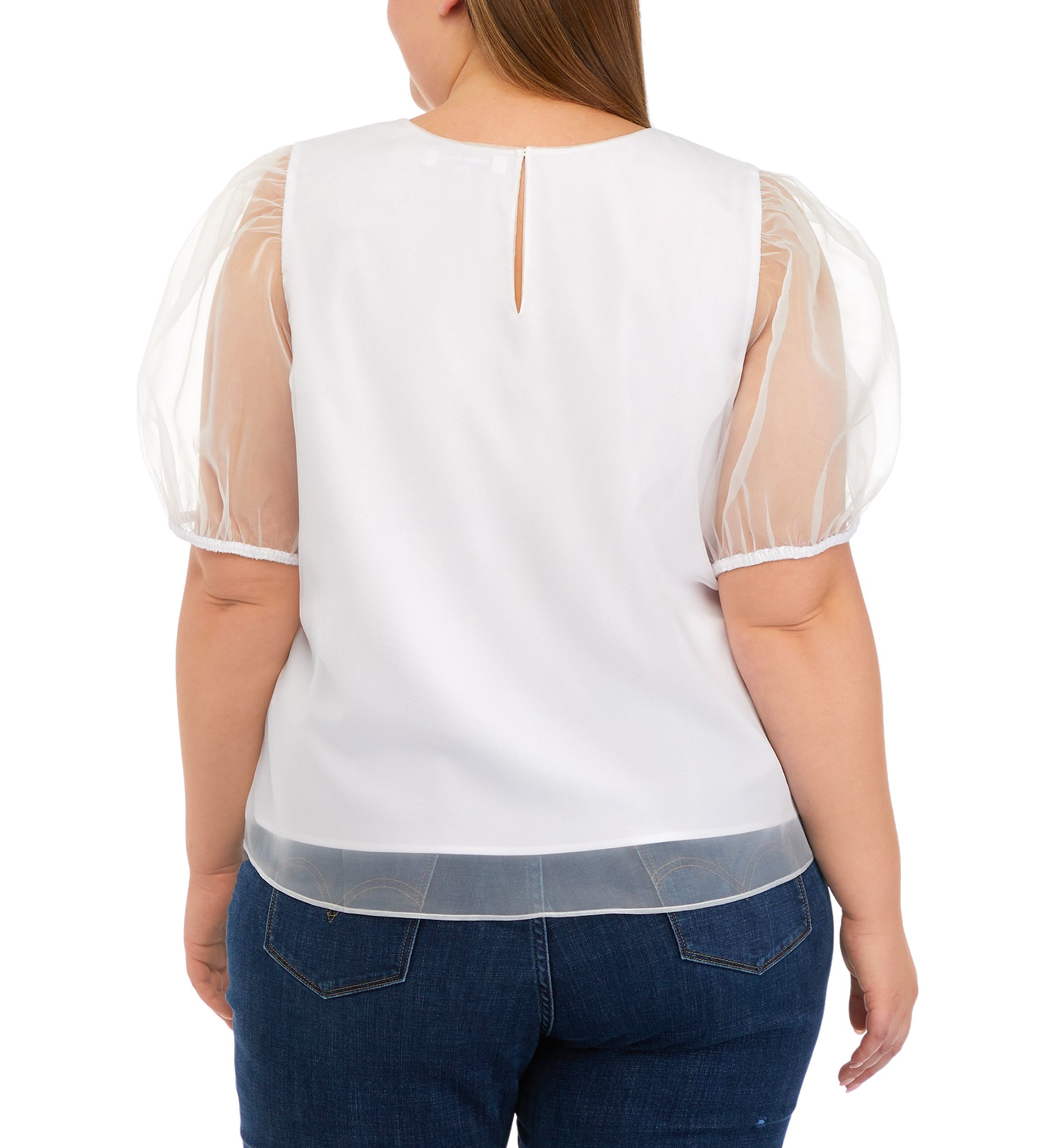 Plus Size Organza Puff Sleeve Top
