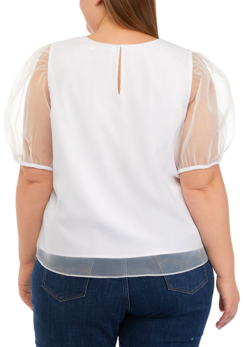 Plus Size Organza Puff Sleeve Top