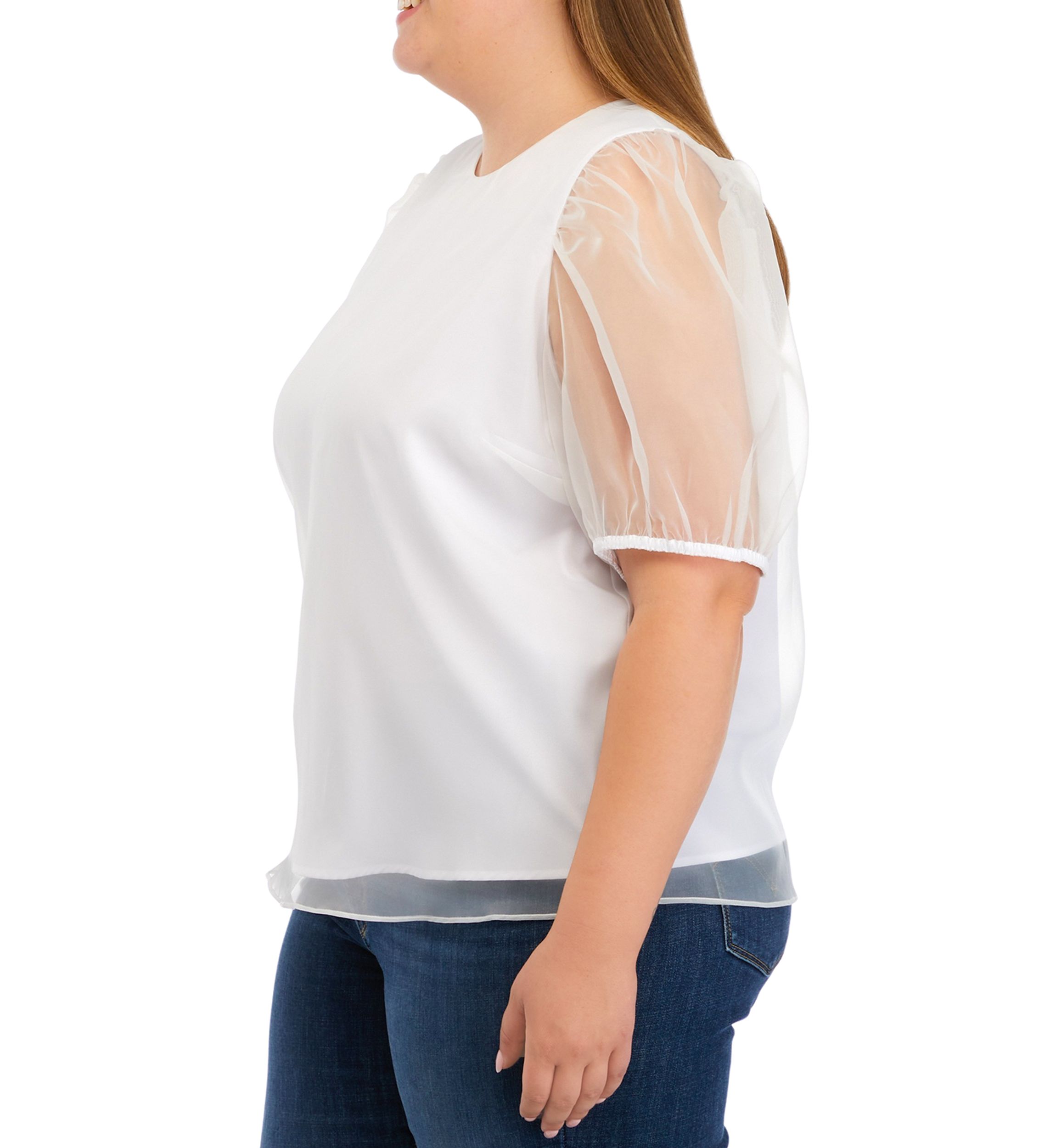 Plus Size Organza Puff Sleeve Top