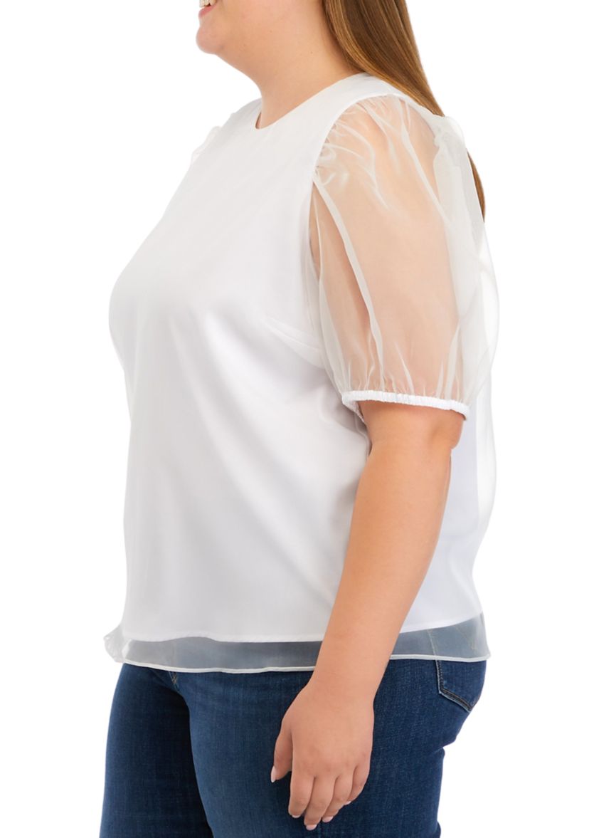 Plus Size Organza Puff Sleeve Top