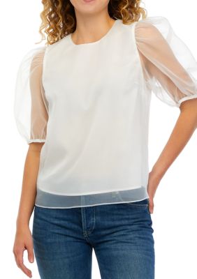 ENGLISH FACTORY Women's Organze Puff Sleeve Top