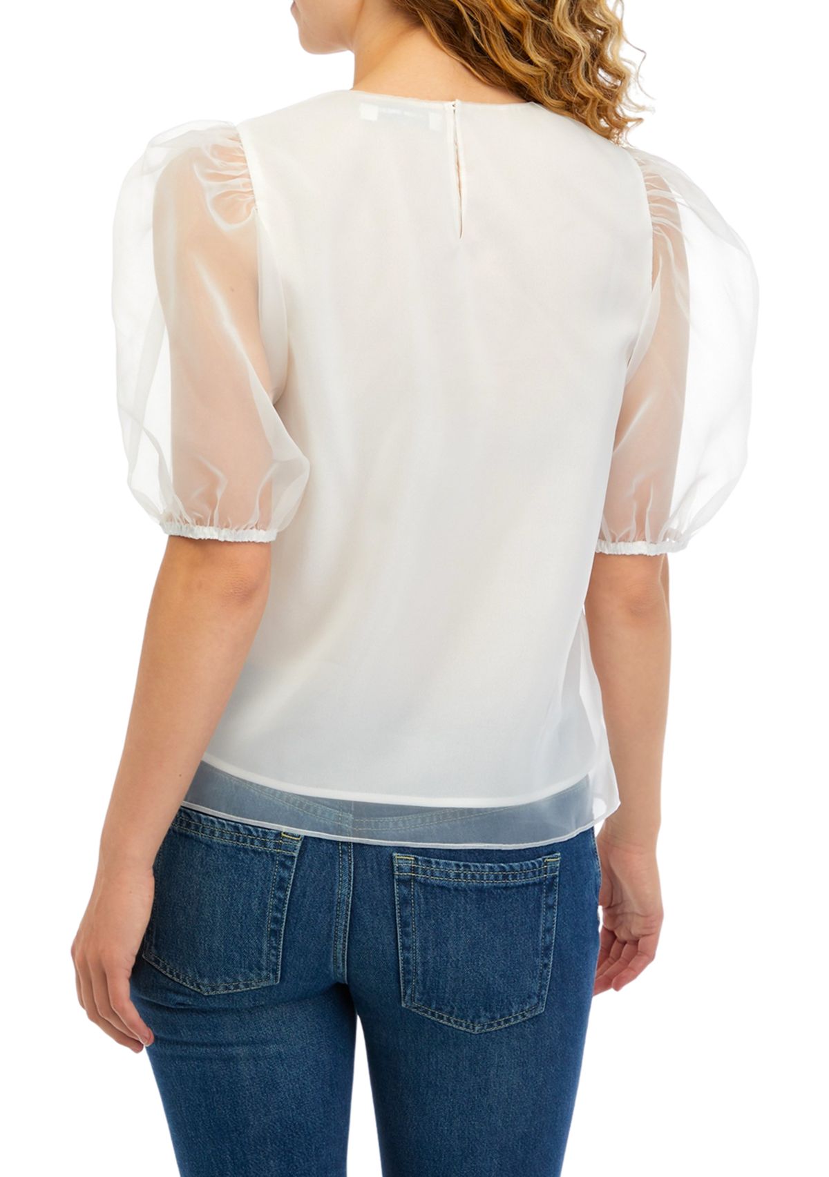 Womens Organze Puff Sleeve Top
