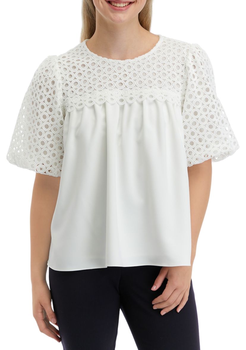 Womens Eyelet Flounced Top
