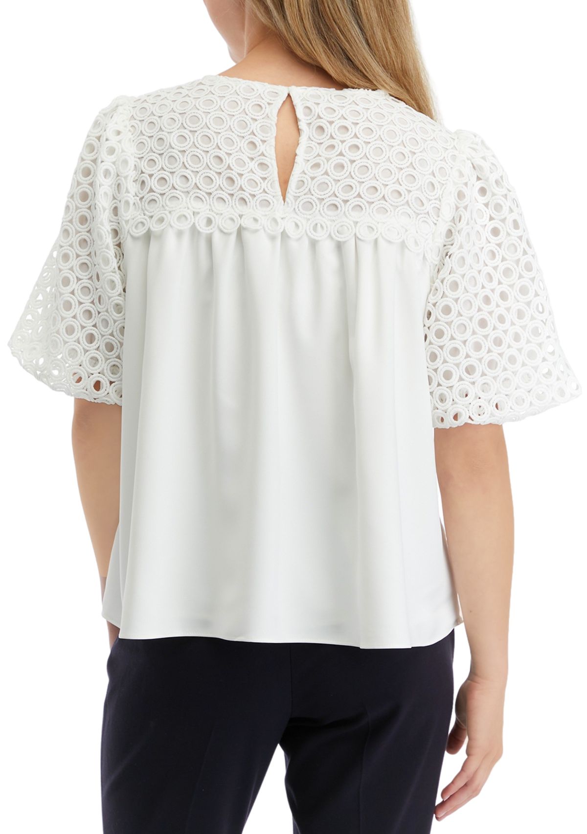 Womens Eyelet Flounced Top