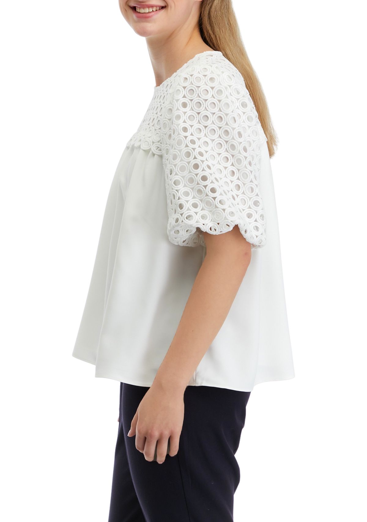 Womens Eyelet Flounced Top