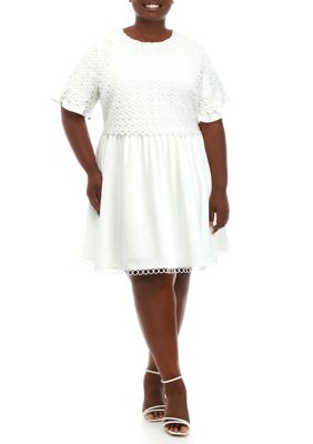 English Factory Women's Plus Size Mixed Media Lace Dress