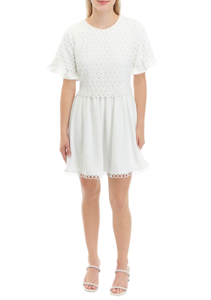 Womens Mixed Media Lace Dress