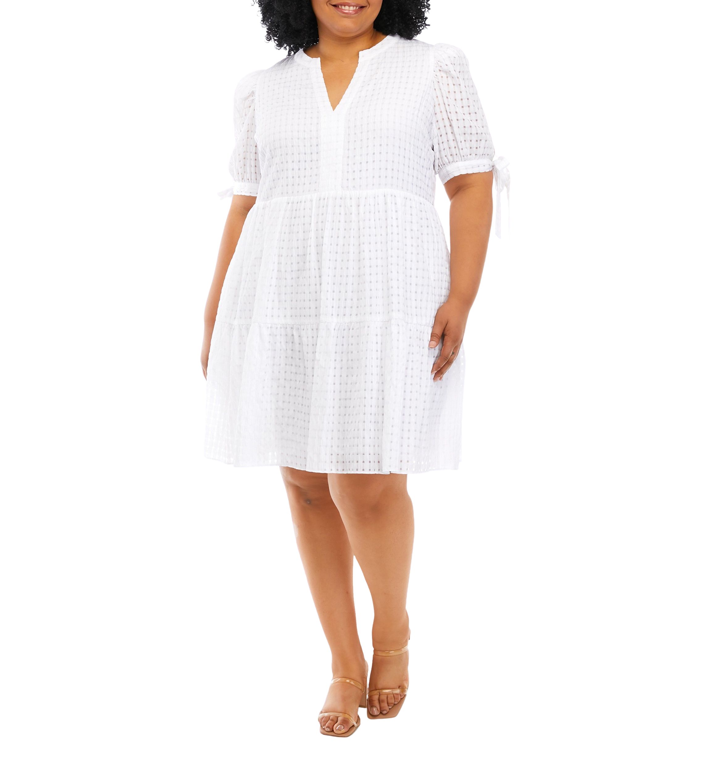 Plus Size Gingham Tiered Mini Dress